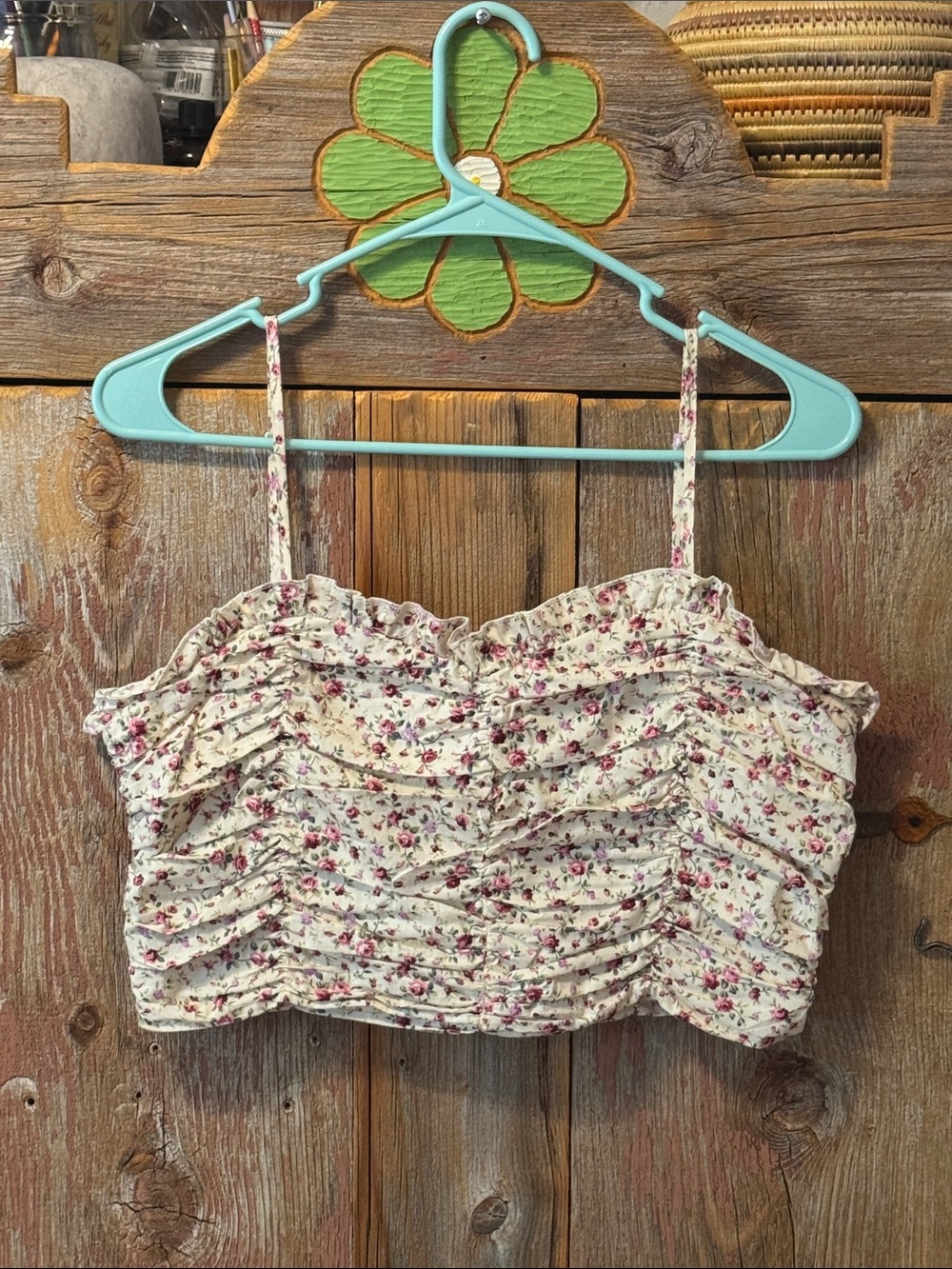Princess Polly Floral Ruching Crop Tank Top - corset White/Pink size 8